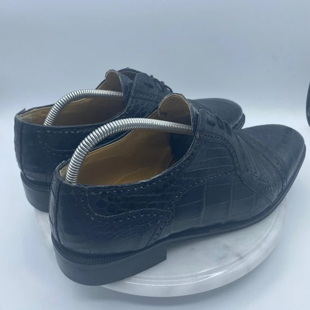 David Eden Mens 12 Oxford Black Genuine Nile Crocodile Brogue Cap Toe Lace Up